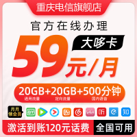 中国电信纯流量上网卡官方手机卡全国通用大流量卡(大哆卡59元/月 热门会员月月领+120元话费)