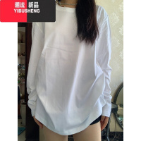 YIBUSHENG韩版简约白色长袖t恤女装2023新款设计感宽松圆领打底上衣ins