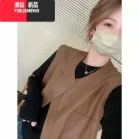 YIBUSHENG2023新款韩版皮衣马甲女气质宽松无袖叠穿时尚马夹坎肩外套