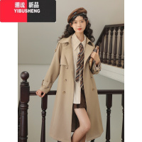 YIBUSHENG2023新款韩版双排扣chic大衣小个子中长款气质风衣外套女春秋