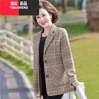 YIBUSHENG2023新款中老年女春秋外套短款中年妈妈风衣西装洋气格子毛呢