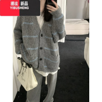 YIBUSHENG甜心格莉~慵懒宽松条纹针织开衫女韩版高级感气质毛衣外套