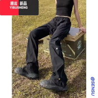 YIBUSHENG工装裤女2023新款黑色裤子登山vibe美式宽松直筒防水运动冲锋裤秋