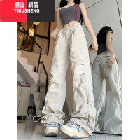 YIBUSHENG美式机能工装裤女小个子设计感小众hiphop宽松直筒速干拖地长裤