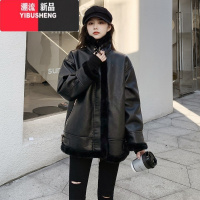 YIBUSHENG一体加厚外套女新款羊羔毛韩版显瘦短款百搭休闲机车皮衣