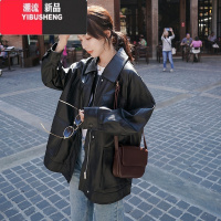 YIBUSHENG黑色皮衣外套女2023新款韩版宽松休闲工装pu皮夹克炸街机车服