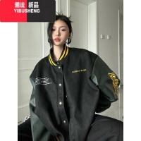 YIBUSHENG麂皮绒pu皮夹克棒球服女加厚冬季刺绣美式复古hiphop情侣开衫外套