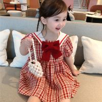 学院风女童裙子2021新款中小童夏天洋气韩版红色格子女宝宝连衣裙威珺