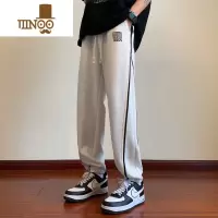 YANXU美式休闲裤子男款夏季宽松束脚潮牌条纹灰色运动卫裤薄款长裤