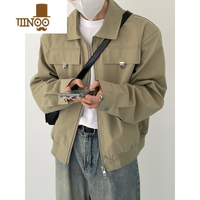 YANXUSF/秋春新韩版时髦潮气质复古飞机服夹克男士宽松版垫肩翻领外套