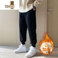 YANXU加绒运动裤男羔绒冬季加厚外穿裤子宽松休闲裤棉裤束脚卫裤