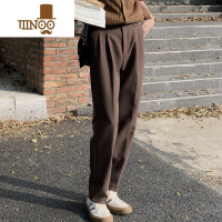 YANXUEli 韩系秋季西装直筒宽松垂坠感小西裤男士休闲咖色直筒西裤长裤