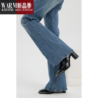 SHANCHAO美式风微型喇叭裤街头复古90S jeans低腰辣妹bm显瘦微喇牛仔裤女