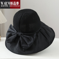 SHANCHAO大帽檐黑胶帽可折叠便携太阳帽大头围可拆卸包包拼接遮阳帽女