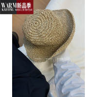 SHANCHAO粥可可夏季镂空遮阳帽女透气海边沙滩度假风编织草帽渔夫帽