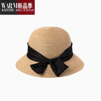 SHANCHAO2023新款旅游度假草帽雅蝴蝶结遮阳帽柔软可折叠帽子