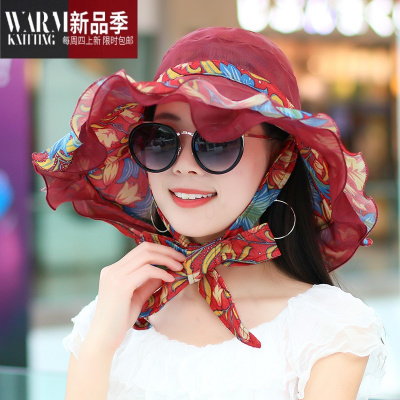 SHANCHAO帽子女士夏季韩版双面戴大沿遮阳帽欧根纱薄款透气遮脸太阳帽