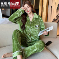 SHANCHAO高级感金丝绒睡衣压花熊猫女士奢华版翻领可外穿家居服套装