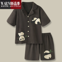 SHANCHAO男士睡衣夏季新款开衫翻领薄款短袖日系家居服大码套装男生