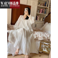 SHANCHAO韩版高级感白色拼接蕾丝睡裙女款长款网红风睡衣家居服连衣裙