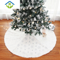 御蓝锦2022圣诞节白色圣诞树树裙短毛绒雪花圆形垫子地毯围裙圣诞装饰品