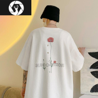 HongZun美潮涂鸦t恤男夏季hiphop小众设计感玫瑰花卉半截袖chic重棉短袖