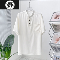 HongZun2022年夏季棉绸衬衫男士大码纯色休闲衬衣爸爸装人造棉短袖上衣薄