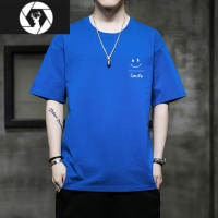 HongZun男士短袖t恤克莱因蓝色男人2023夏季新款男生夏天潮流体恤衫