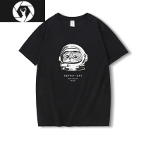 HongZun短袖宇航员太空猫ins潮牌体恤男夏季休闲个性创意百搭黑色T恤