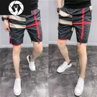 HongZun夏季薄款速干短裤男潮牌修身拼色花格子休闲五分裤百搭弹力沙滩裤