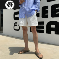 HongZun夏季白色休闲短裤宽松直筒百搭五分裤韩国东大门男装潮牌流设计感