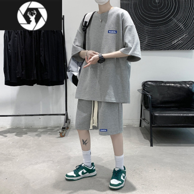 HongZun一套]休闲运动套装男夏季薄款冰丝搭配帅气大码运动衣服短袖t恤