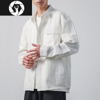 HongZun美式工装衬衫男夏季休闲简约宽松单口袋翻领外套长袖