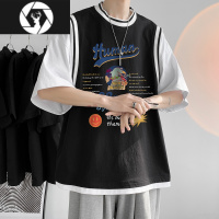 HongZun假两件t恤短袖男夏季潮牌美式休闲宽松运动篮球衣服潮流半袖