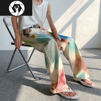 HongZun手绘刷漆彩色牛仔裤男夏季美式vibe风高街裤子宽松显瘦直筒休闲裤