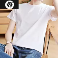 HongZun男士短袖t恤圆领纯黑白红色半袖上衣新款夏季宽松打底衫体恤