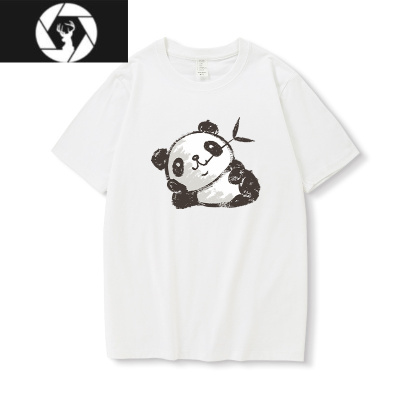 HongZun中国风国潮大熊猫图案短袖男女夏季宽松半袖体恤白色ins潮t恤