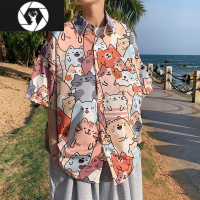 HongZun夏威夷沙滩衬衫男短袖宽松大码小众设计感冰丝花衬衣ins潮牌炸街