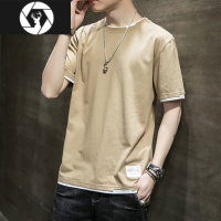 HongZun2023新款夏季短袖t恤男士日系潮流假两件上衣网店铺
