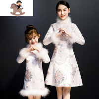 YueBin亲子装母女装旗袍中国风拜年服儿童唐装加厚加绒时尚新年装棉袄冬亲子装全家