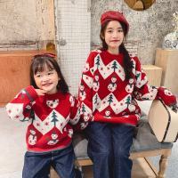 YueBin亲子装母女装洋气红色圣诞卡通毛衣2020秋冬新款男女童时尚针织衫亲子装全家