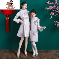 YueBin亲子装炸街母女装旗袍洋气唐装外套冬季加绒保暖中国风新年拜年服亲子装全家