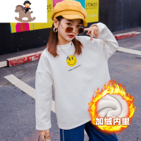 YueBin宝宝长袖T恤女童秋冬装新款卡通印花中大童白色加绒儿童打底衫潮tT恤童