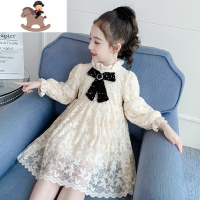 YueBin女童加绒连衣裙冬装2020新款儿童洋气蕾丝公主裙韩版女孩冬季裙子裙子童