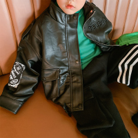 YueBin男童加绒加厚皮衣韩版中大童儿童机车服冬款男宝宝保暖外套外套童