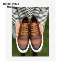 OKKER BULLS澳克公牛男鞋2019轻奢复古街头运动风擦色手工鞋英伦男士休闲皮鞋新款