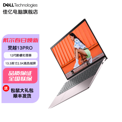 戴尔13Pro 灵越5320-R1808S 13.3英寸英特尔Evo平台12代学生商务轻薄本笔记本电脑2.5K屏指纹解锁(i7-1260P 16G 512G 锐炬显卡)银 官方标配