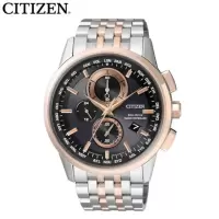 国行 西铁城(CITIZEN)光动能多局电波不锈钢间玫瑰金色钢带男手表AT8116-65E