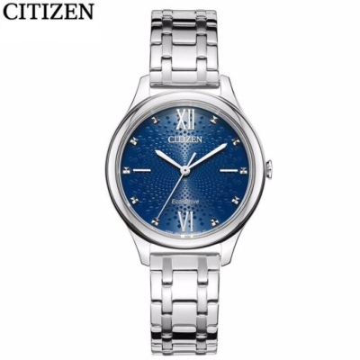 国行 西铁城 CITIZEN 手表 光动能蓝盘不锈钢表壳表带时尚商务女表 EM0500-73L
