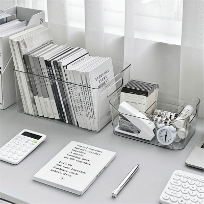 邦可臣亚克力桌面收纳盒透明宿舍书桌文具书本置物架大容量办公室文件筐